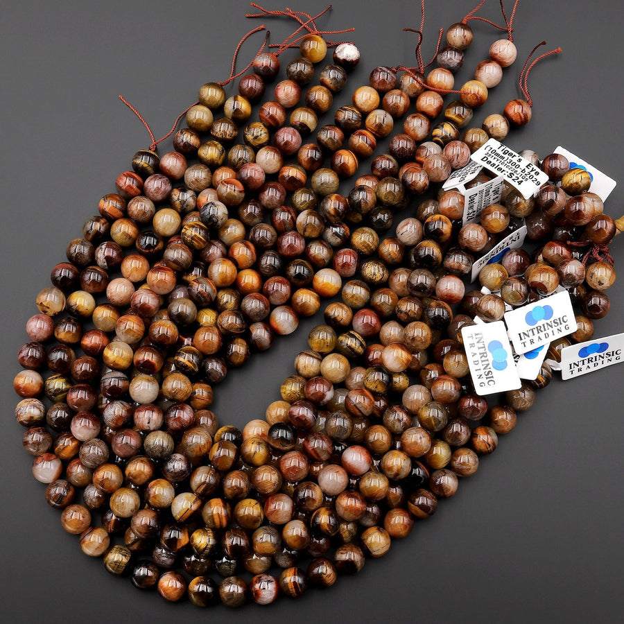 Rare Natural Golden Red Tiger's Eye 10mm Round Beads 15.5" Strand