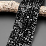 Natural Black Onyx Hand Carved Leaf Gemstone Beads 15.5" Strand