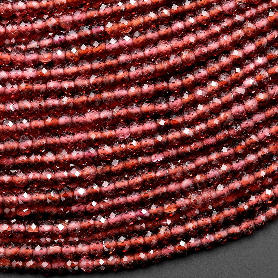AAA Rare Natural Malaya Mauve Peach Garnet Faceted 3mm Rondelle Beads 15.5" Strand