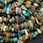 Real Natural Peruvian Blue Opal Freeform Chip Pebble Nugget Beads Gemstone 15.5" Strand