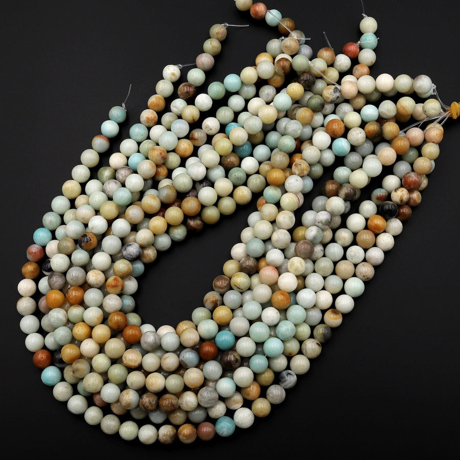 Natural Amazonite Round Beads 4mm 6mm 8mm Multicolor Amazonite 15.5" Strand