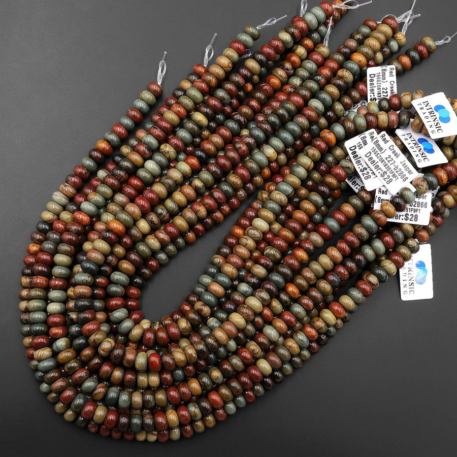 AAA Natural Red Creek Jasper Smooth 8mm Rondelle Beads Earthy Red Green Brown Aka Cherry Creek Multicolor Picasso Jasper 15.5" Strand