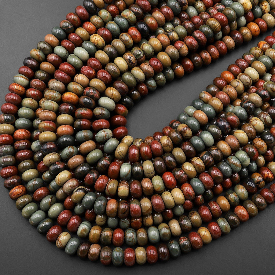 AAA Natural Red Creek Jasper Smooth 8mm Rondelle Beads Earthy Red Green Brown Aka Cherry Creek Multicolor Picasso Jasper 15.5" Strand