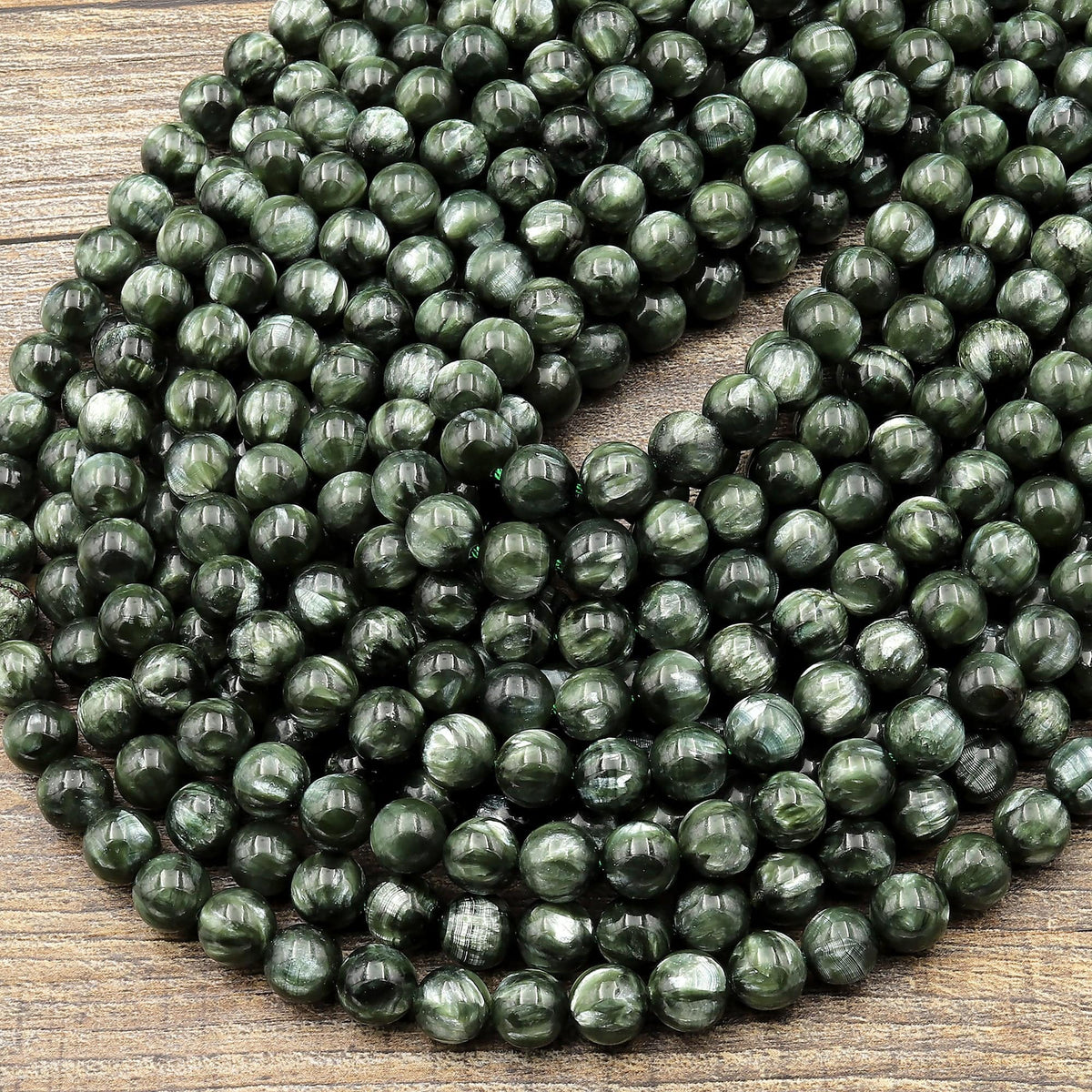 8mm Seraphinite Beads - Grade AAA Smooth Chatoyant Center Drilled Round Beads for Jewelry Making shops and Crafts