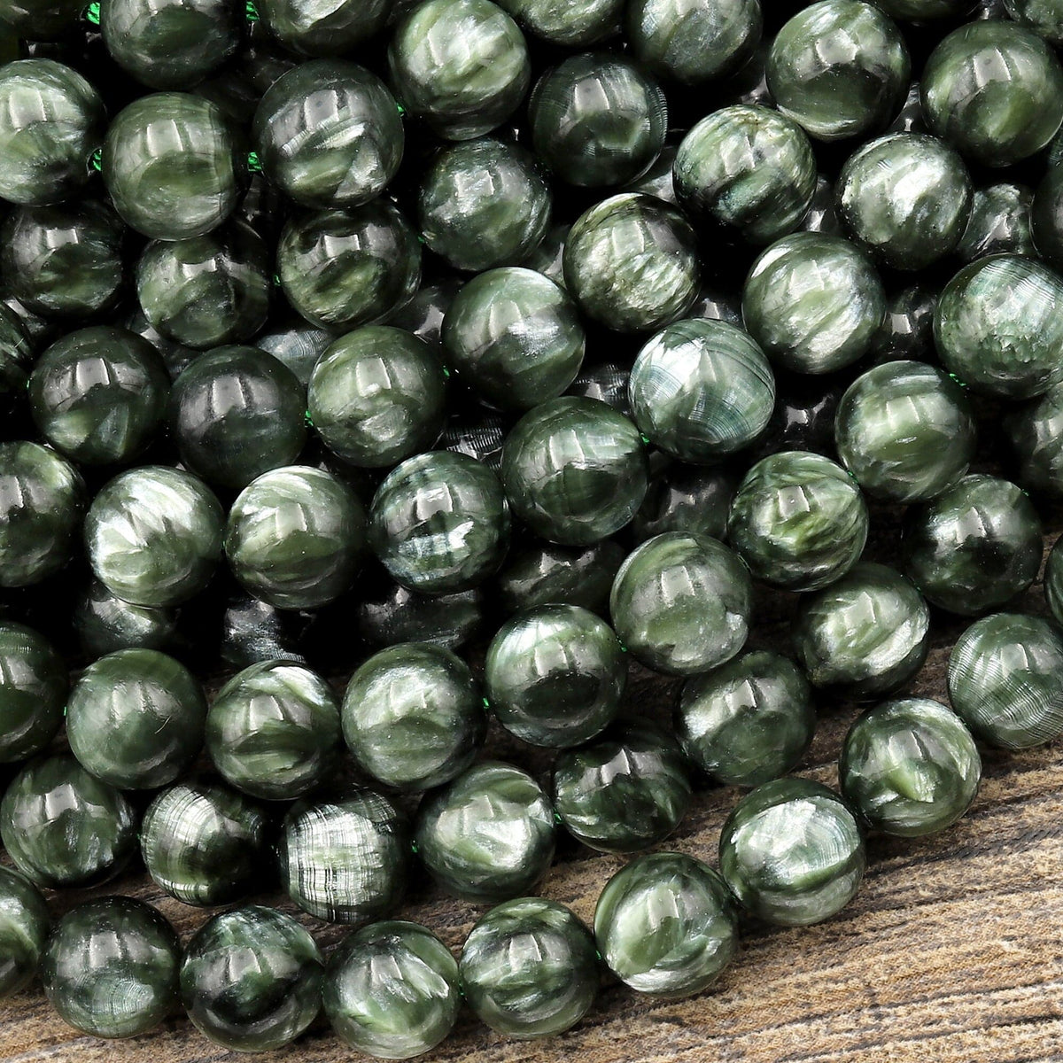 8mm Seraphinite Beads - Grade AAA Smooth Chatoyant Center Drilled Round Beads for Jewelry Making store and Crafts