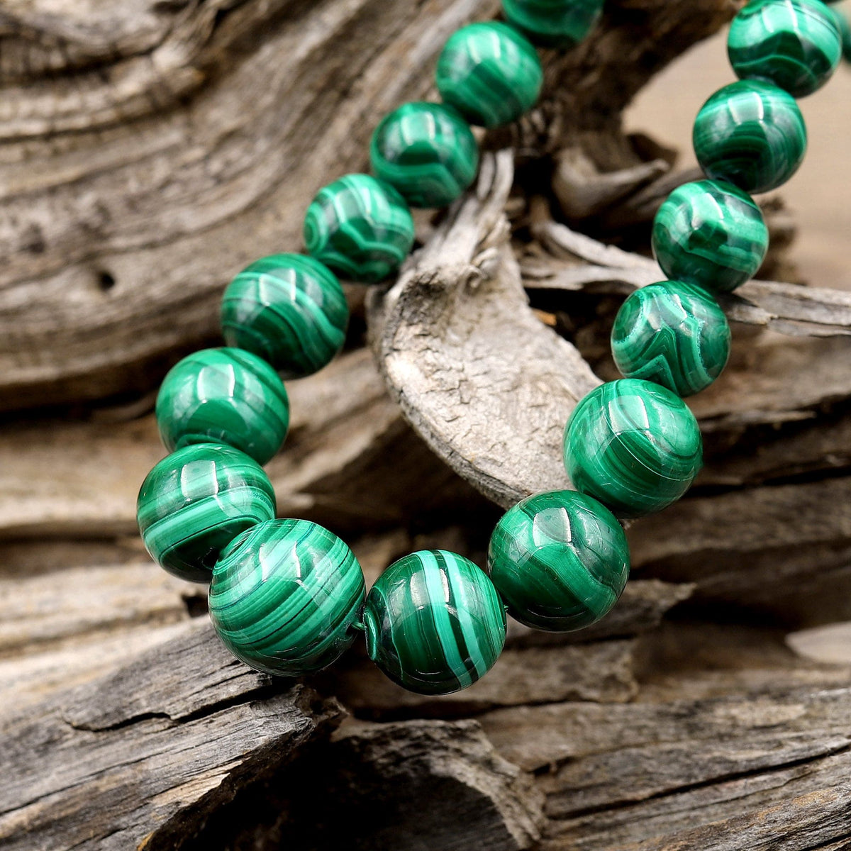 AAA Graduated Natural Green Malachite Smooth Round Beads