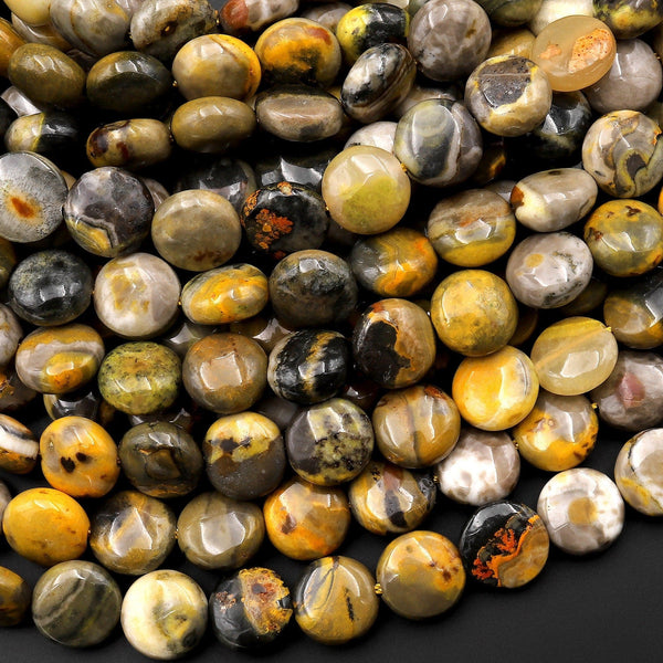 Natural Bumble Bee Jasper 8mm Smooth Coin Beads Gemstone 15.5" Strand