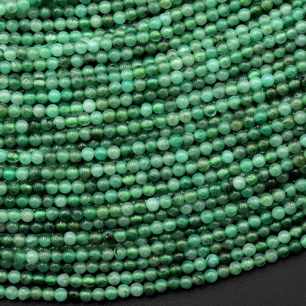 AAA Real Genuine 100% Natural Green Emerald Gemstone Beads 2mm Round Beads May Birthstone 15.5" Strand