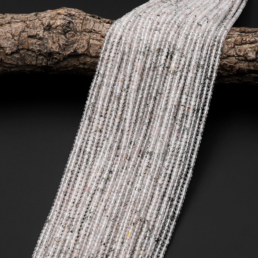 Natural Hematite Phantom Quartz 2 3mm Faceted Rondelle Beads Micro Faceted Diamond Cut Gemstone 15.5" Strand