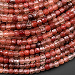 Faceted Rare Natural Red Lazasine (Andesine-Red Labradorite) 4mm Cube Beads 15.5" Strand