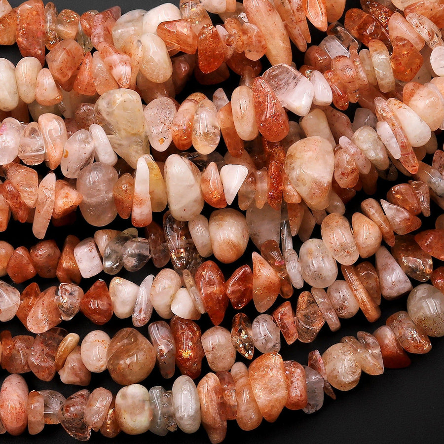Natural Orange Sunstone Freeform Rondelle Chip Beads Sparkling Golden Feldspar 15.5" Strand