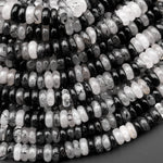 Natural Black Tourmaline Rutilated Quartz Thin Rondelle 6mm Beads 15.5" Strand