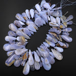 Natural Blue Chalcedony Freeform Teardrop Beads Side Drilled Gemstone Focal Pendant 15.5" Strand