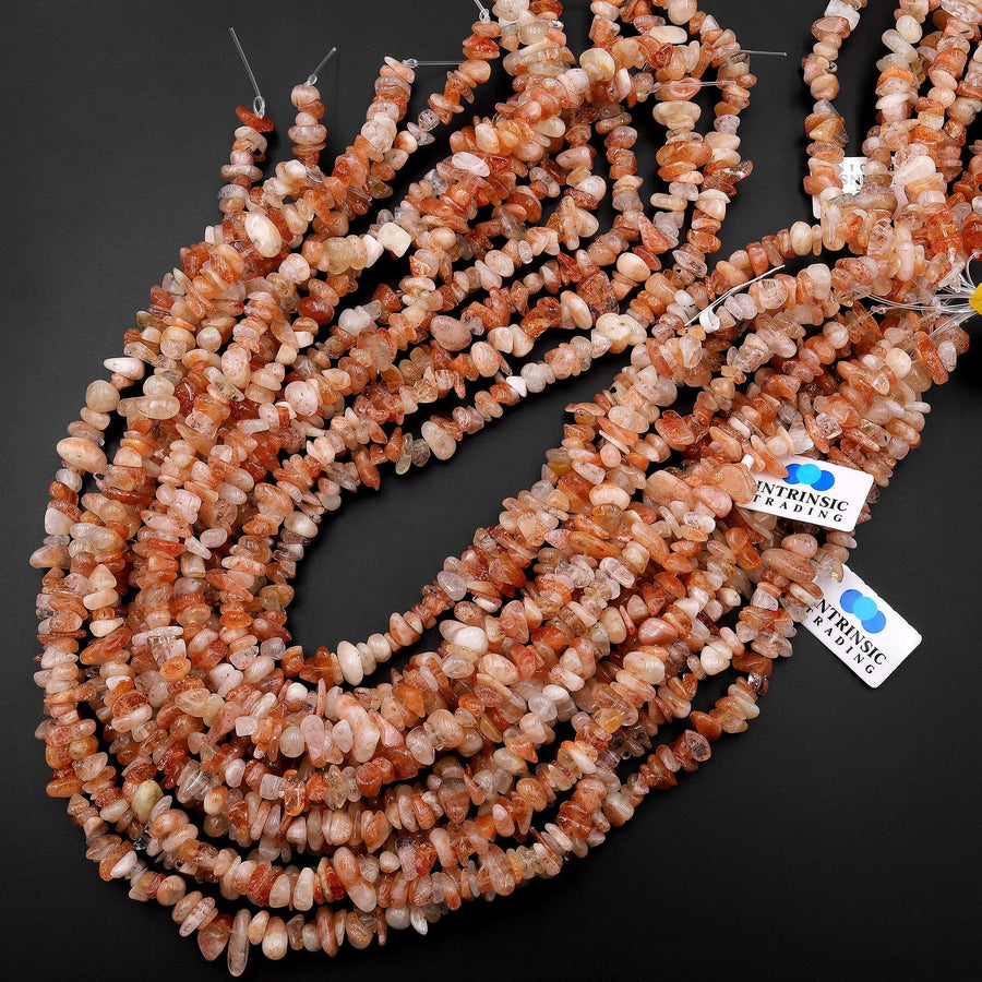 Natural Orange Sunstone Freeform Rondelle Chip Beads Sparkling Golden Feldspar 15.5" Strand
