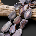 Rare Natural Botswana Agate Beads Gray Mauve Pink Faceted Slice Slab Focal Pendant Freeform Geode Shape 15.5" Strand
