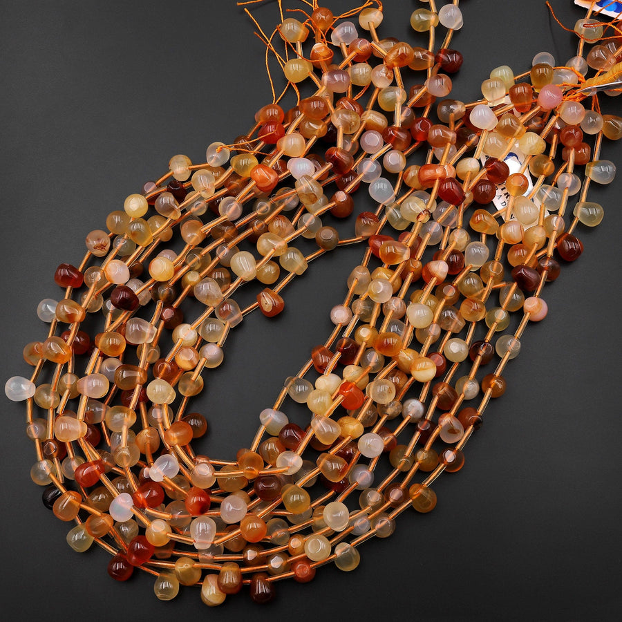 Natural Carnelian Smooth Teardrop Briolettes Gemstone Beads 15.5" Strand