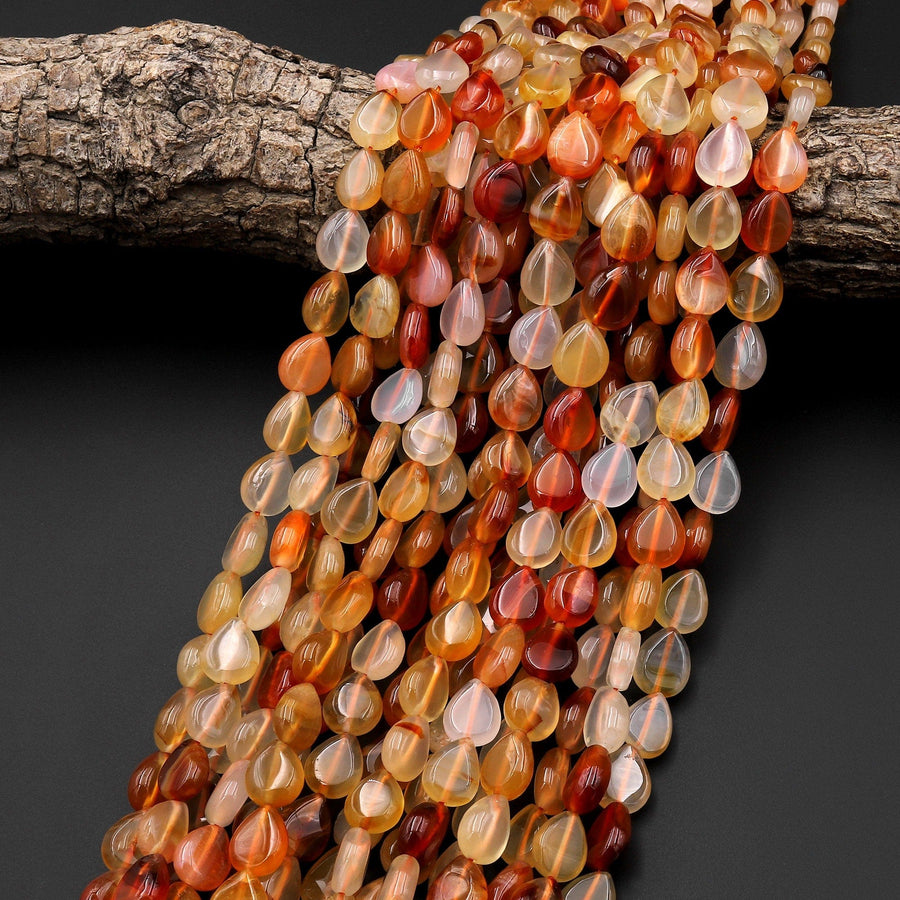 Natural Carnelian Smooth Teardrop Heart Gemstone Beads 15.5" Strand