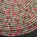 Natural Strawberry Quartz Faceted 3mm Round Beads Micro Laser Cut Watermelon Pink Green Gemstone 15.5" Strand
