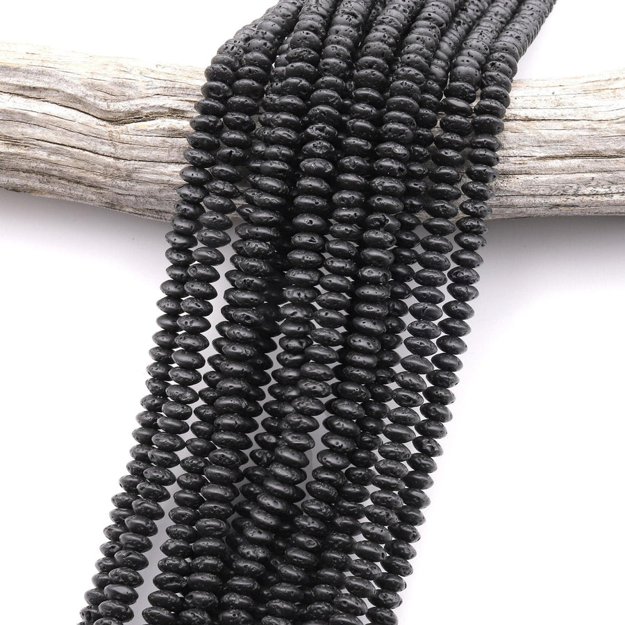 Natural Black Lava Thin Rondelle Saucer Beads 6mm 15.5" Strand