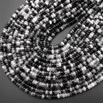 Natural Black Tourmaline Rutilated Quartz Thin Rondelle 4mm Beads 15.5" Strand