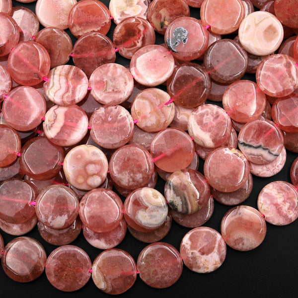 Natural Pink Rhodochrosite Beads Smooth Coin 12mm 15.5" Strand