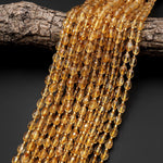 Flashy Natural Golden Citrine Amethyst Faceted Drum Barrel Rice Beads 15.5" Strand
