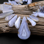 Natural Blue Chalcedony Freeform Teardrop Beads Side Drilled Gemstone Focal Pendant 15.5" Strand