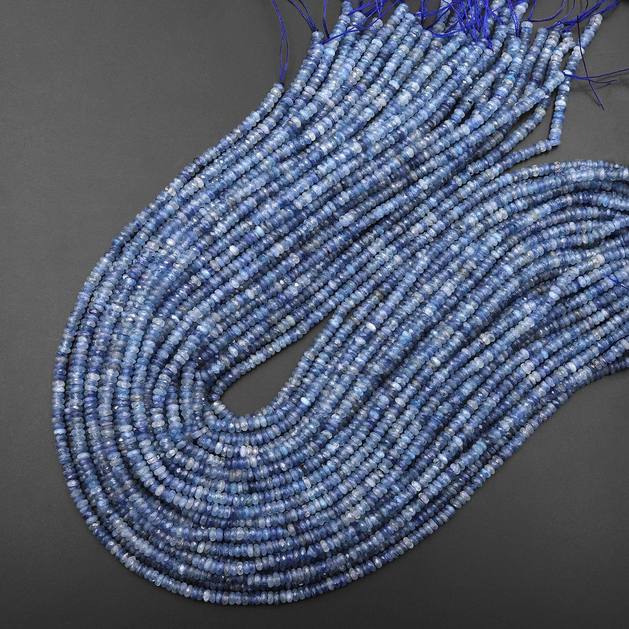 AAA Natural Silvery Blue Kyanite 4mm Rondelle Beads 15.5" Strand