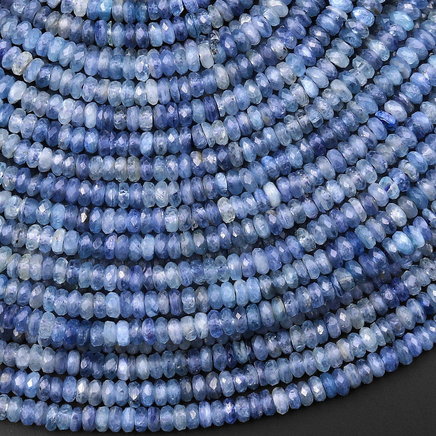 AAA Natural Silvery Blue Kyanite 4mm Rondelle Beads 15.5" Strand