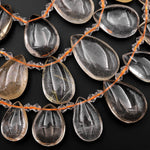 Super Clear Natural Phantom Rutile Quartz Teardrop Beads Side Drilled Pendants 15.5" Strand