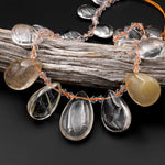 Super Clear Natural Phantom Rutile Quartz Teardrop Beads Side Drilled Pendants 15.5" Strand