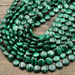AAA Natural Green Malachite Smooth Coin Beads 12mm Gemstone From Congo 15.5" Strand