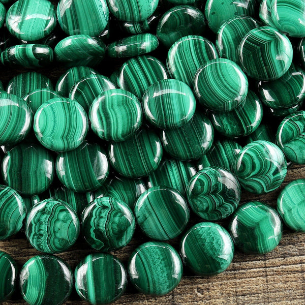 AAA Natural Green Malachite Smooth Coin Beads 12mm Gemstone From Congo 15.5" Strand