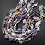 Rare Natural Botswana Agate Beads Gray Mauve Pink Faceted Slice Slab Focal Pendant Freeform Geode Shape 15.5" Strand