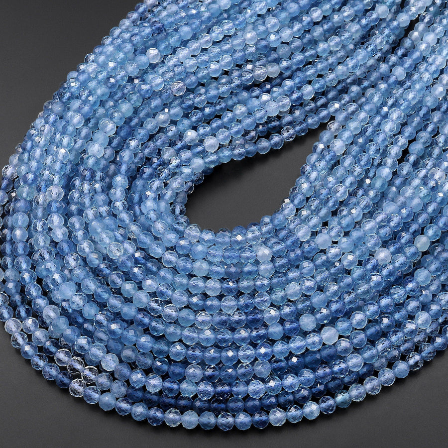 AAA Translucent Natural Blue Santa Maria Aquamarine Micro Faceted 4mm Round Beads 15.5" Strand