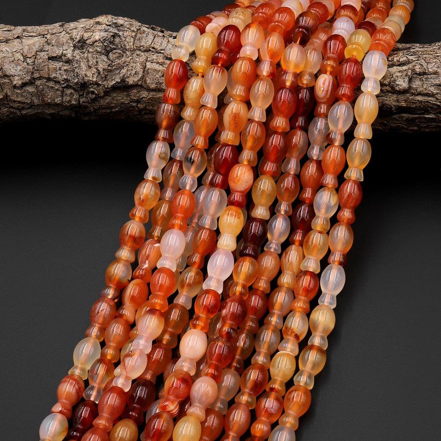 Natural Carnelian Smooth Vase Gemstone Beads 15.5" Strand