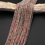 Natural Strawberry Quartz Faceted 3mm Round Beads Micro Laser Cut Watermelon Pink Green Gemstone 15.5" Strand