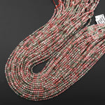 Natural Strawberry Quartz Faceted 3mm Round Beads Micro Laser Cut Watermelon Pink Green Gemstone 15.5" Strand