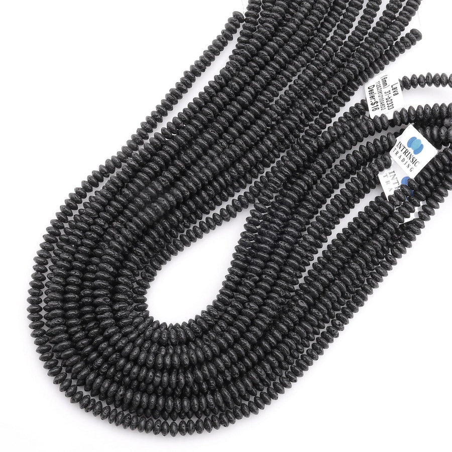 Natural Black Lava Thin Rondelle Saucer Beads 6mm 15.5" Strand