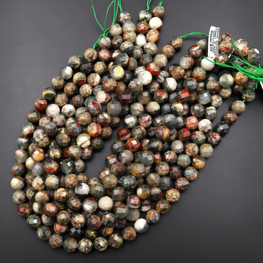Faceted Natural African Bloodstone 12mm Round Beads 15.5" Strand