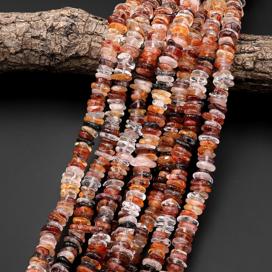 Large Natural Lepidocrocite Quartz Freeform Rondelle Beads 15.5" Strand