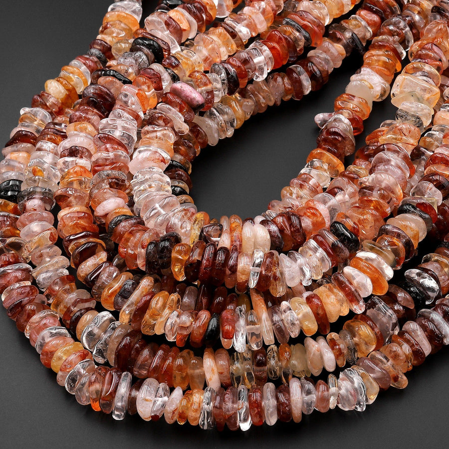 Large Natural Lepidocrocite Quartz Freeform Rondelle Beads 15.5" Strand