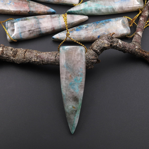 Natural Chrysocolla in Quartz Pendant from Arizona Long Dagger Arrow Side Drilled Focal Bead Stone A5