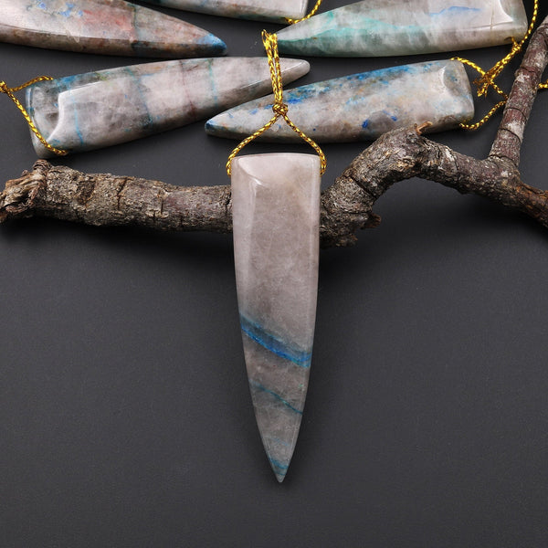 Natural Chrysocolla in Quartz Pendant from Arizona Long Dagger Arrow Side Drilled Focal Bead Stone A6