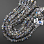 Flashy Natural Labradorite Green Blue Flashes Freeform Chip Rondelle Beads Gemstone 15.5" Strand