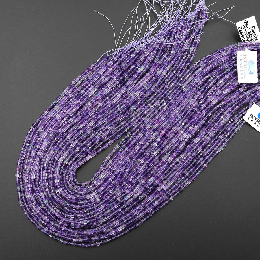 AAA Natural Fluorite Faceted 2mm Cube Square Beads Purple Green Gemstone 15.5" Strand