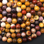 Faceted Natural Australian Mookaite Jasper Beads 8mm Round Sunset Colors Red Yellow Maroon 15.5" Strand