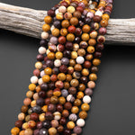 Faceted Natural Australian Mookaite Jasper Beads 8mm Round Sunset Colors Red Yellow Maroon 15.5" Strand