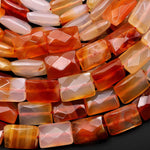 Natural Carnelian Faceted Rectangle Cushion Beads Fiery Orange Red Gemstone 15.5" Strand