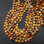 AAA Natural Golden Brown Tiger's Eye Faceted Heart Beads 12mm Gemstone 15.5" Strand